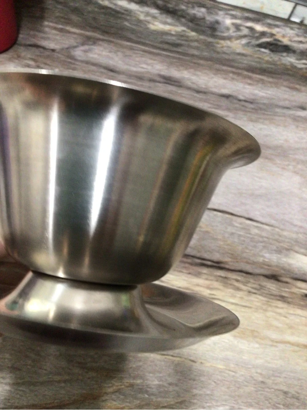 Vintage Stainless Steel Gravy Boat Sauce Server Bowl w Attached Underplate.